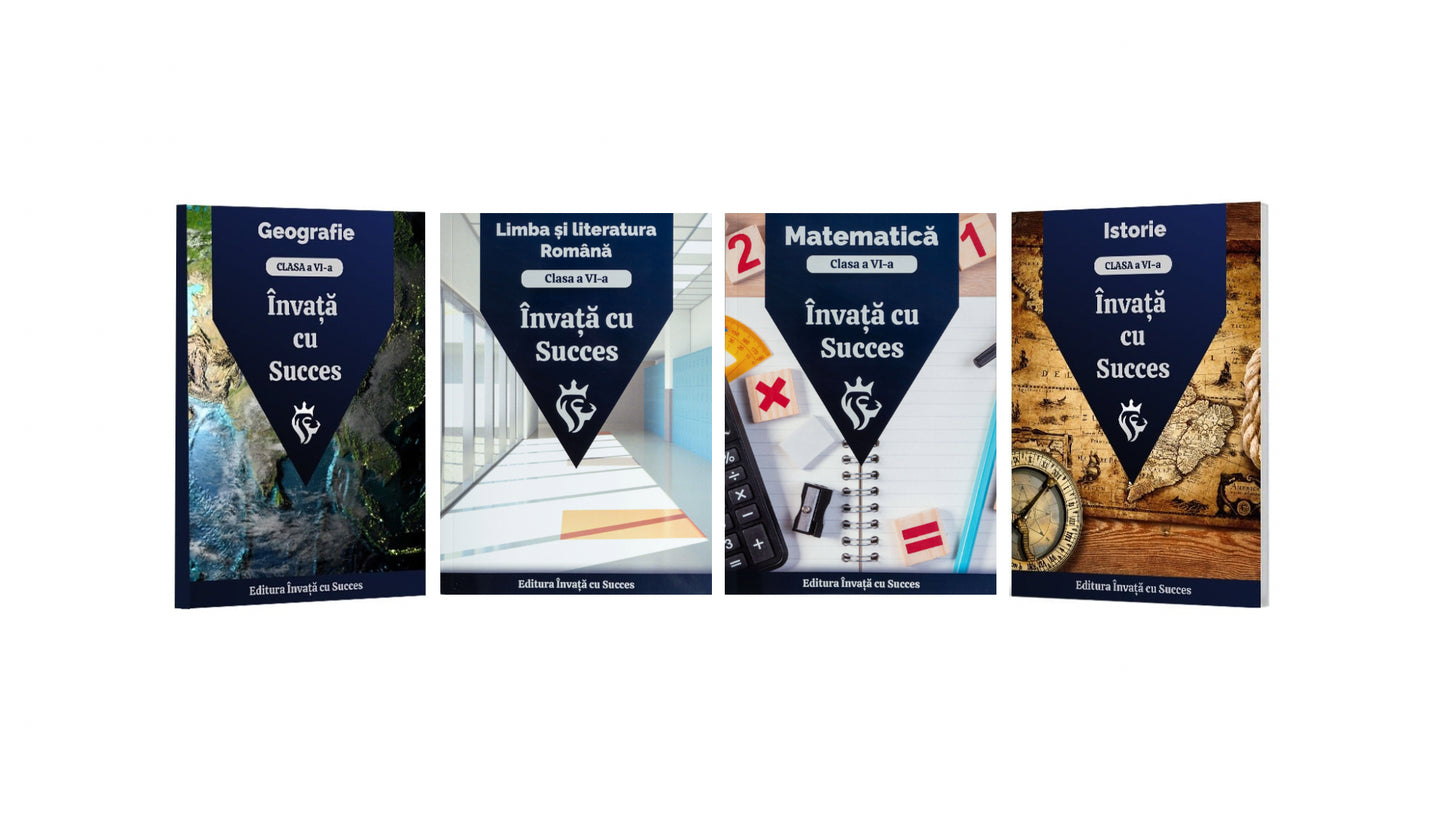 Pachet 4 cărți + 2 Gratuit - Clasa a VI-a: Toată materia structurată la Română, Matematică, Istorie și Geografie pentru clasa a VI-a