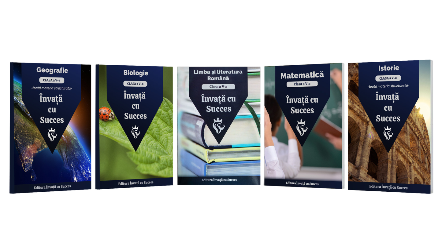 Pachet 5 cărți + 2 Gratuit - Clasa a V-a: Toată materia structurată la Română, Matematică, Istorie, Geografie și Biologie pentru clasa a V-a