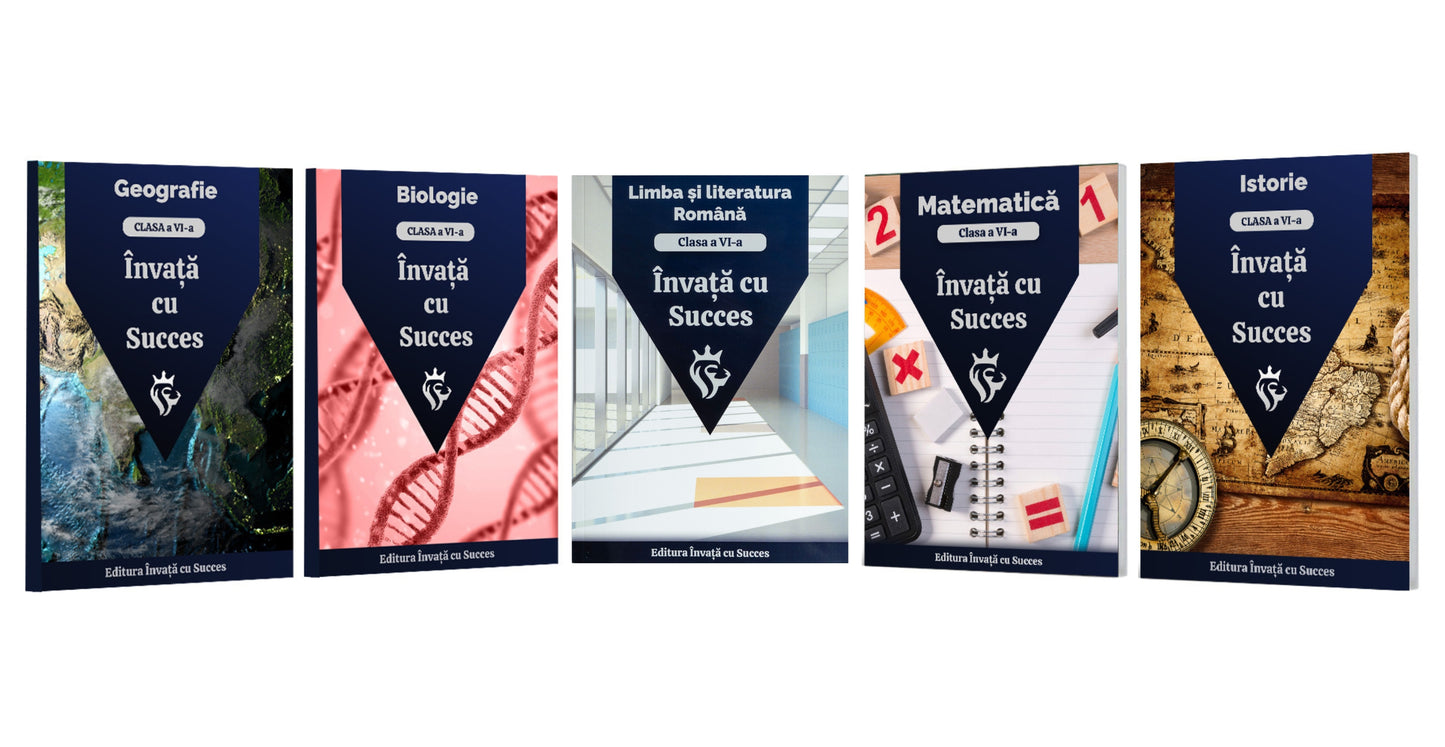 Pachet 5 cărți + 2 Gratuit - Clasa a VI-a: Toată materia structurată la Română, Matematică, Istorie, Geografie și Biologie pentru clasa a VI-a