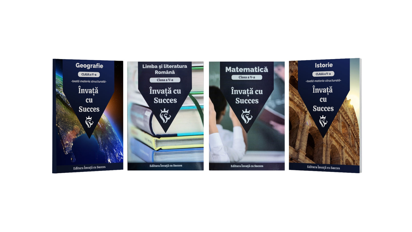 Pachet 4 cărți + 2 Gratuit - Clasa a V-a: Toată materia structurată la Română, Matematică, Istorie și Geografie pentru clasa a V-a