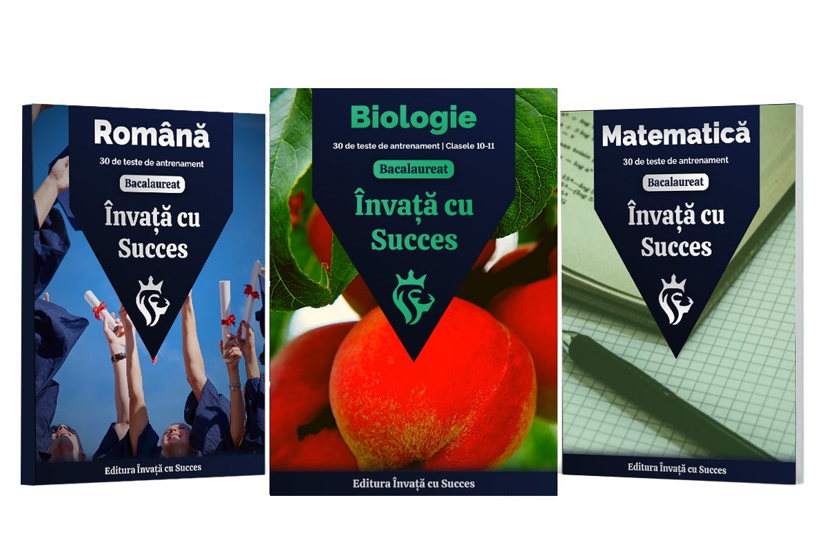 Pachet Bacalaureat cu 90 Teste Antrenament + Rezolvări | Română + Matematică + Biologie 9-10