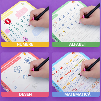 Set 4 Cărți caligrafice ediție în Română pentru Grădinița / Clasa Pregătitoare : Litere, Numere, Adunări și Desen