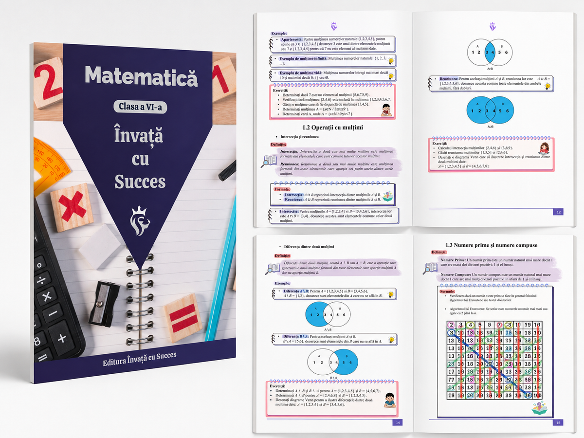Pachet Clasa a VI-a ediție color 🎨: Toată materia structurată la Română și Matematică pentru clasa a VI-a