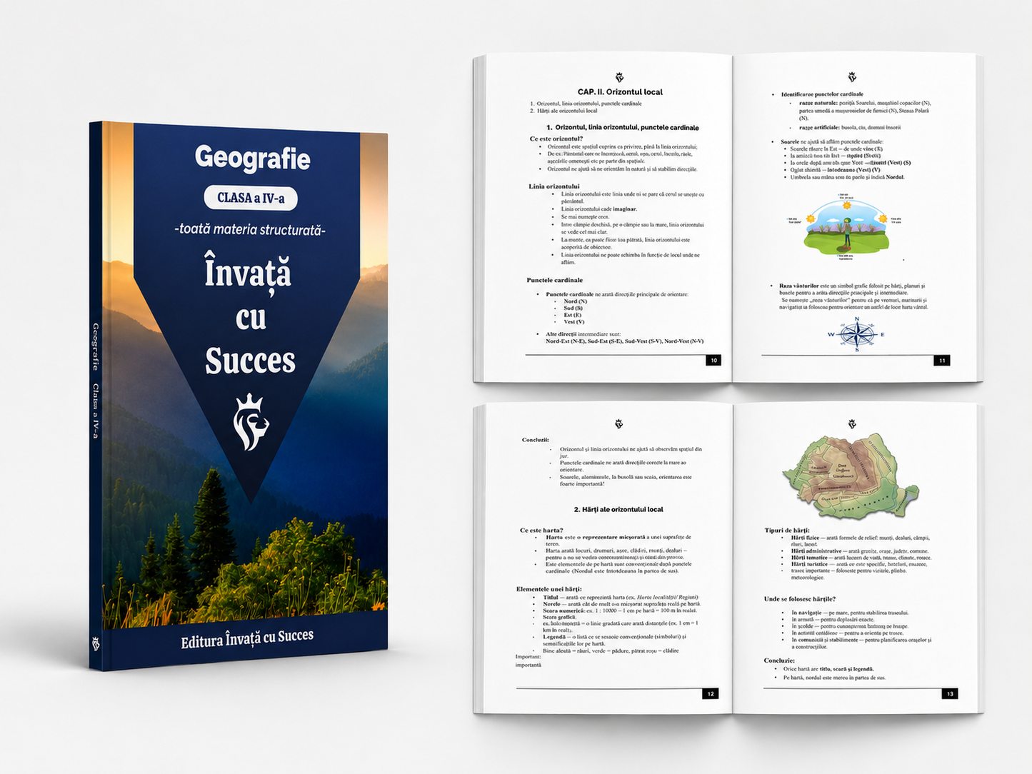 Pachet 4 cărți ediție color 🎨  - Clasa a IV-a : Toată materia structurată la Română, Matematică, Istorie și Geografie pentru clasa a IV-a