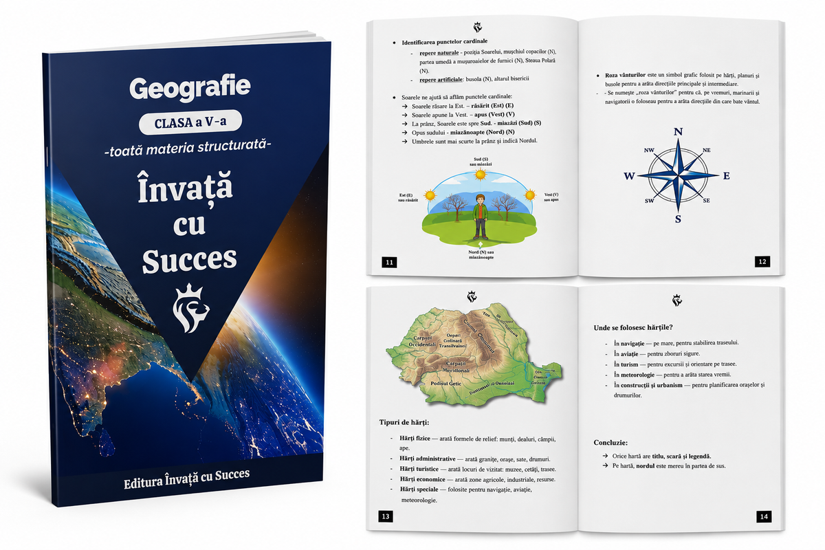 Pachet 5 cărți ediție color 🎨 - Clasa a V-a: Toată materia structurată la Română, Matematică, Istorie, Geografie și Biologie pentru clasa a V-a