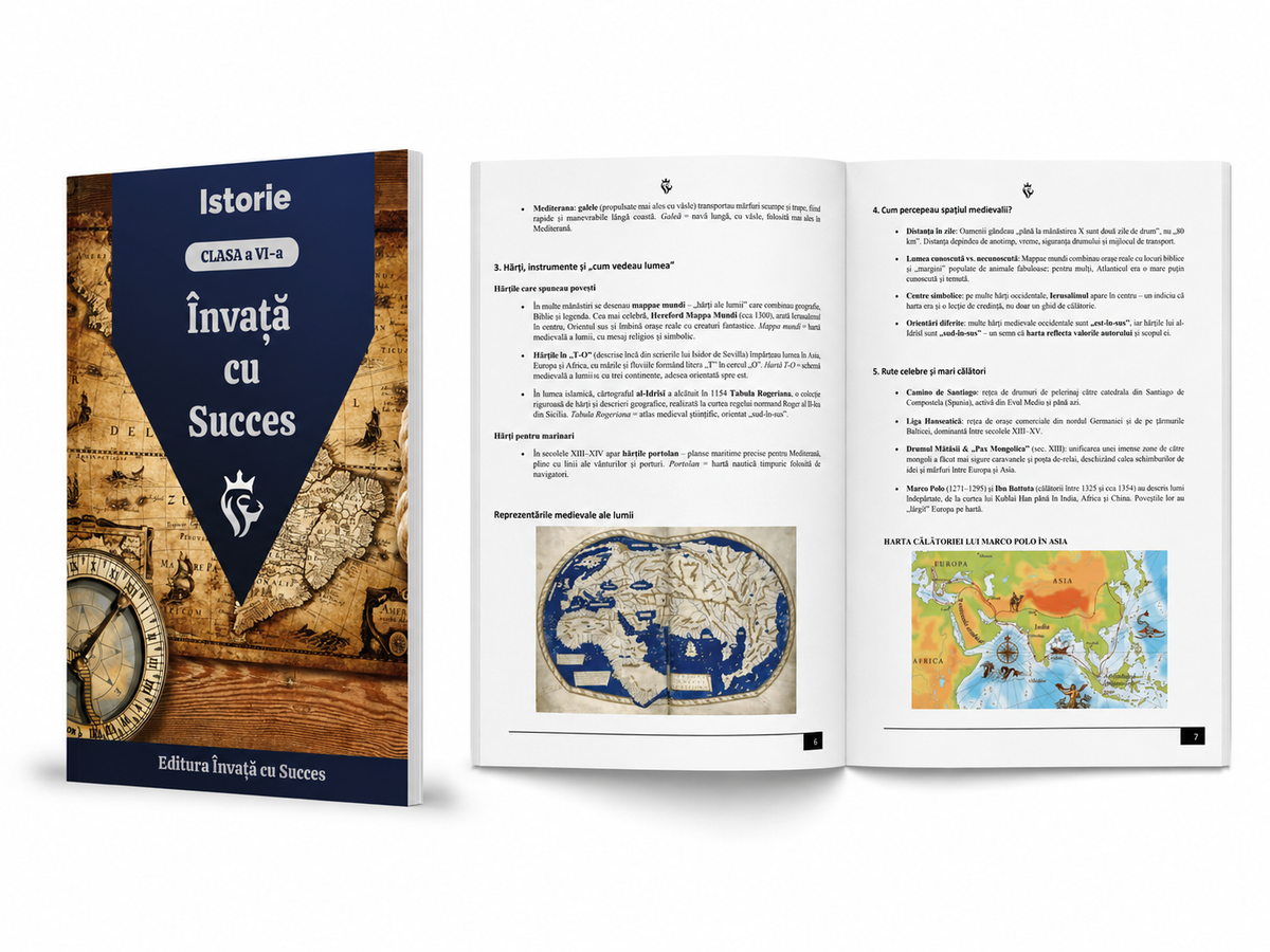 Pachet 4 cărți ediție color 🎨  - Clasa a VI-a: Toată materia structurată la Română, Matematică, Istorie și Geografie pentru clasa a VI-a
