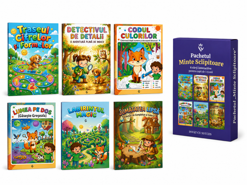 Pachetul Minte Sclipitoare 🧠 – 6 cărți interactive pentru copii de 1–5 ani