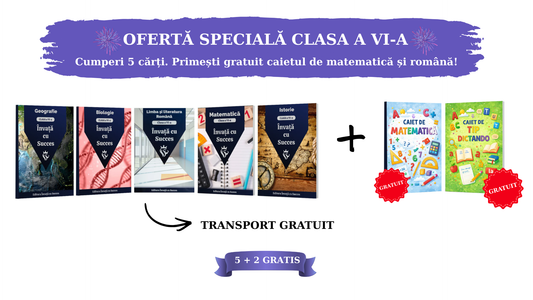 Pachet 5 cărți + 2 Gratuit - Clasa a VI-a: Toată materia structurată la Română, Matematică, Istorie, Geografie și Biologie pentru clasa a VI-a