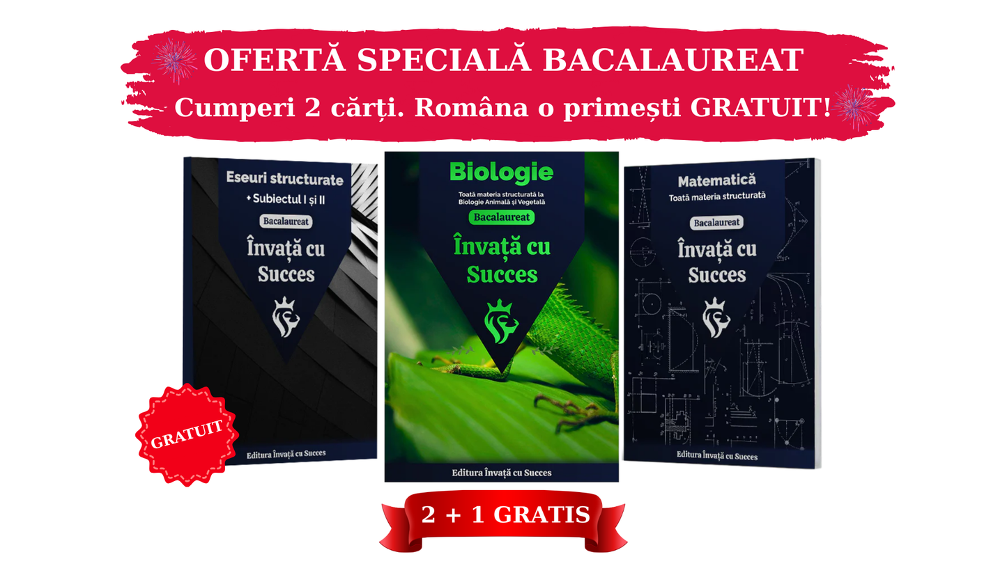 Pachet Bacalaureat | Matematică + Biologie 9-10 + Carte Română Gratuită cu toate Eseurile, subiectul I și II explicat.