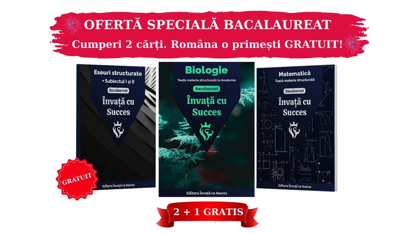 Pachet Bacalaureat | Matematică + Biologie 11-12 + Carte Română Gratuită cu toate Eseurile, subiectul I și II explicat.