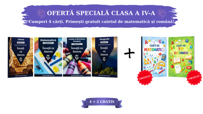 Pachet 4 cărți + 2 Gratuit - Clasa a IV-a: Toată materia structurată la Română, Matematică, Istorie și Geografie pentru clasa a IV-a