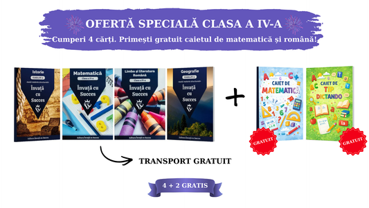 Pachet 4 cărți + 2 Gratuit - Clasa a IV-a: Toată materia structurată la Română, Matematică, Istorie și Geografie pentru clasa a IV-a